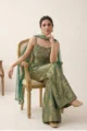 Forest Green Banarasi Brocade Indo-Western Palazzo Set - Image 2