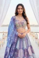 Purple Mirror & Pearl Embroidered Silk Printed Lehenga Set for Wedding & Sangeet - Image 2