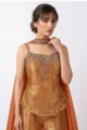 Orange Banarasi Brocade Palazzo Set with Peplum Corset Top | Sysha - Image 2