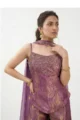 Royal Purple Brocade Corset & Flared Palazzo Set with Embellished Neckline - Image 2