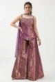 Royal Purple Brocade Corset & Flared Palazzo Set with Embellished Neckline