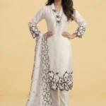 White Monochrome Embroidered Suit Set - 3 Piece Cotton Set | Sysha