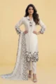 White Monochrome Embroidered Suit Set - 3 Piece Cotton Set | Sysha