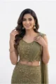 Olive Green Shimmer Organza Pre-Draped Saree for Sangeet, and wedding guest wear