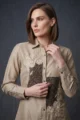 Stunning Beige Roman Silk Co-Ord Set: 2 Piece Breathtaking Festive Outfit - Image 3