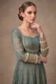 Teal Blue Crushed Tissue Anarkali: 2 Piece Classic Festive Set - Image 2