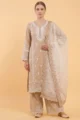 Beige Mull Cotton Chikankari Kurta Set: Breathtaking 3 Piece Outfit