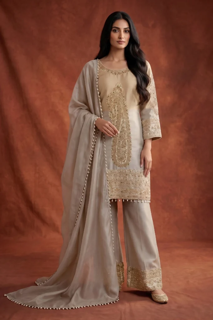 Platinum Grey Golden Kanjivaram Silk Kurta Set