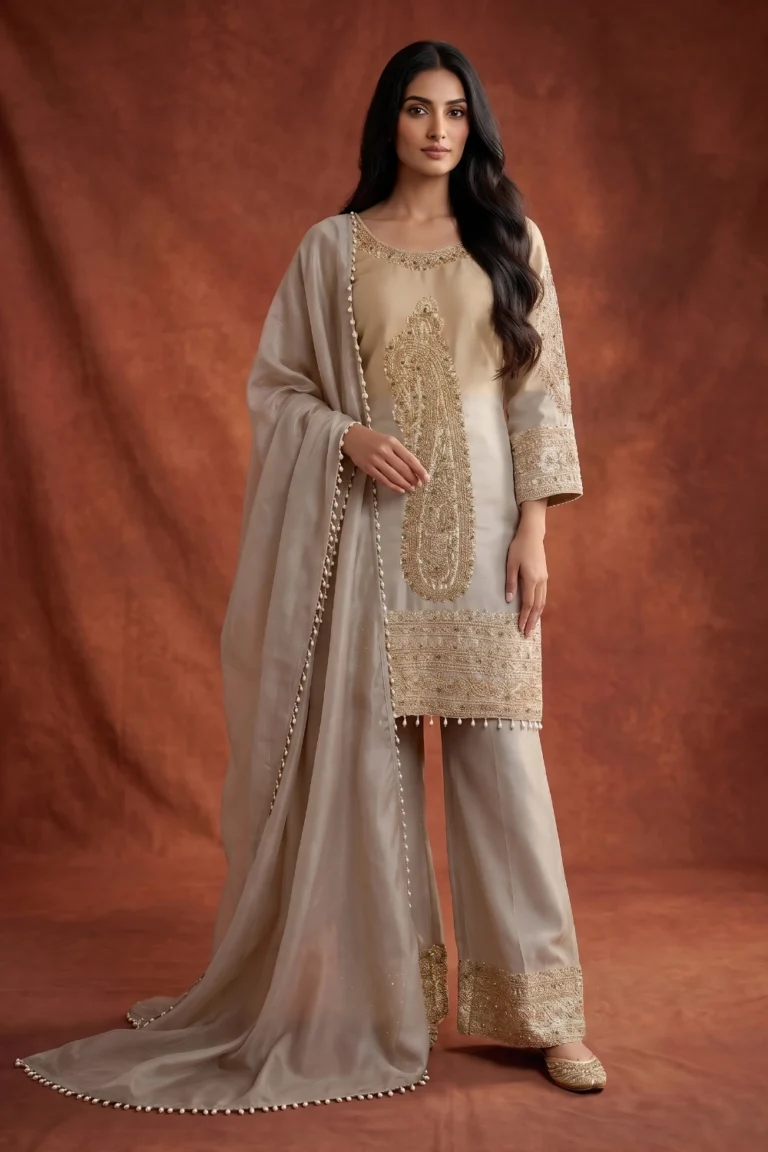 Platinum Grey Golden Kanjivaram Silk Kurta Set