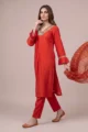 Orange Mull Cotton Kurta Set