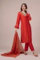 Orange Mull Cotton Kurta Set