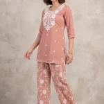 Peach Chikankari Co-ord Set