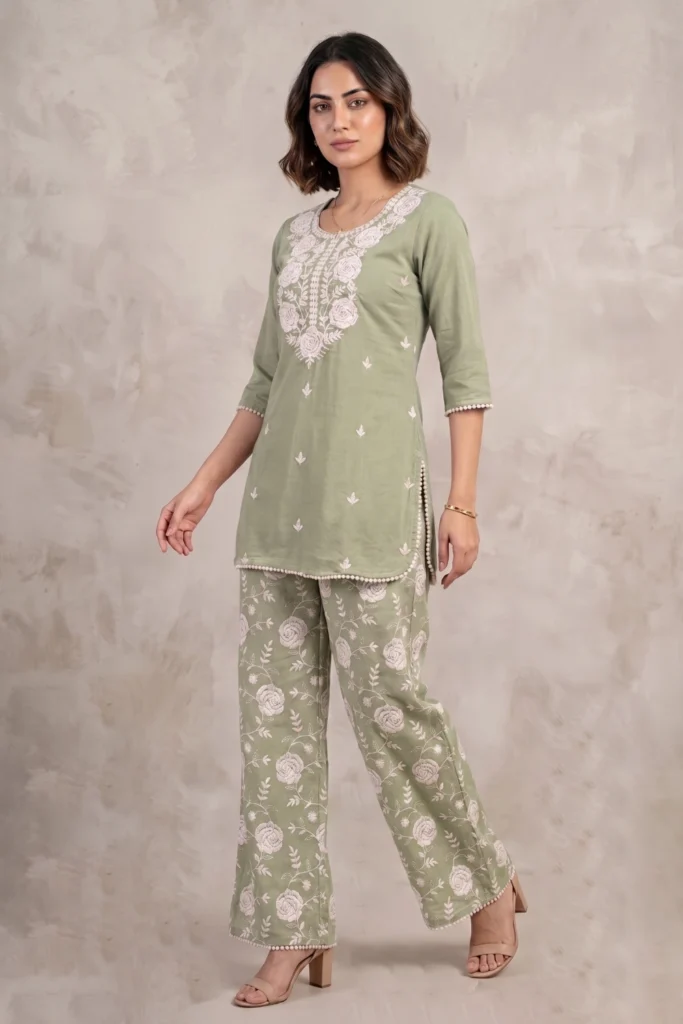 Green Chikankari Co-ord Set