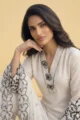 White Monochrome Embroidered Suit Set - 3 Piece Cotton Set | Sysha - Image 2