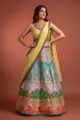 Designer 3-piece Indian ethnic lehenga set in Chanderi for wedding celebrations.