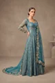Teal Blue Crushed Tissue Anarkali