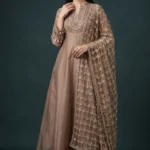 Exquisite Mocha Silk Anarkali Set 2 Piece Breathtaking Bridal Outfit by SYSHA