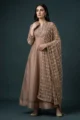Exquisite Mocha Silk Anarkali Set 2 Piece Breathtaking Bridal Outfit by SYSHA