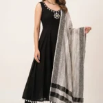 Black Cotton Anarkali Palazzo Set