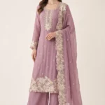 Lilac Mull Chanderi Embroidered Kurta Set