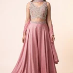 Dusty Pink Crepe Embellished Palazzo Set: 3 Piece Festive Outfit
