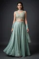 Sky Blue Crepe Embellished Palazzo Set