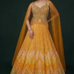 Yellow Printed Georgette Embellished Lehenga Set