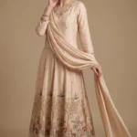 Beige Crepe Embroidery Anarkali Set