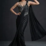 Black Silk Pre-Drape Corset Saree Set