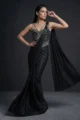 Black Silk Pre-Drape Corset Saree Set