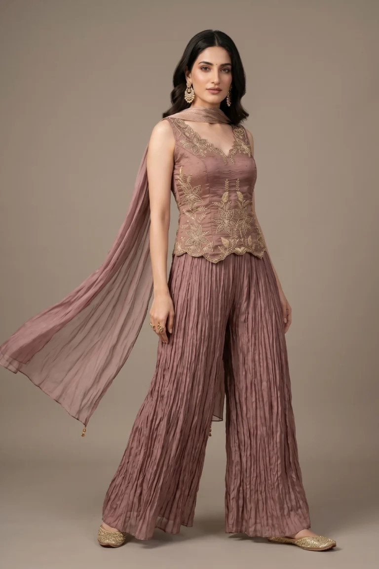 Exquisite Dusty Pink Tissue Indo-Western Set 3 Piece Breathtaking Outfit by SYSHA