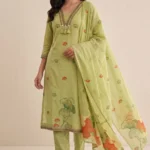 Olive Printed Mull Cotton Kurta Set
