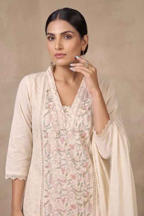 Ivory Cotton Embroidered Palazzo Set