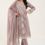 Lavender Mull Cotton Embroidered Kurta Set
