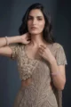 Taupe Georgette Embellished Pre Drape Saree: 2 Piece Set - Image 2