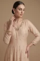 Beige Crepe Embroidered Anarkali Set: 3 Piece Outfit - Image 3