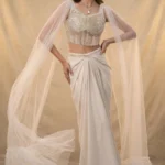 White Embellished Drape Skirt Set