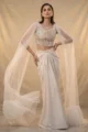 White Embellished Drape Skirt Set