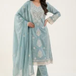 Sky Blue Mull Cotton Embroidered Kurta Set