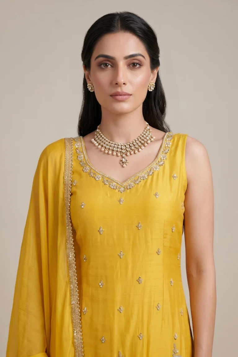 Exquisite Yellow Chinon Embroidered Sharara Set 3 Piece