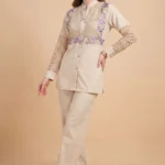 Beige Muslin Embroidered Co-ord Set