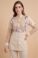 Charming Beige Muslin Embroidered Tunic Set 2 Piece Breathtaking Luxury Co-ord Outfit by SYSHA