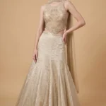 White Shimmer Lycra Fish cut Lehenga Set