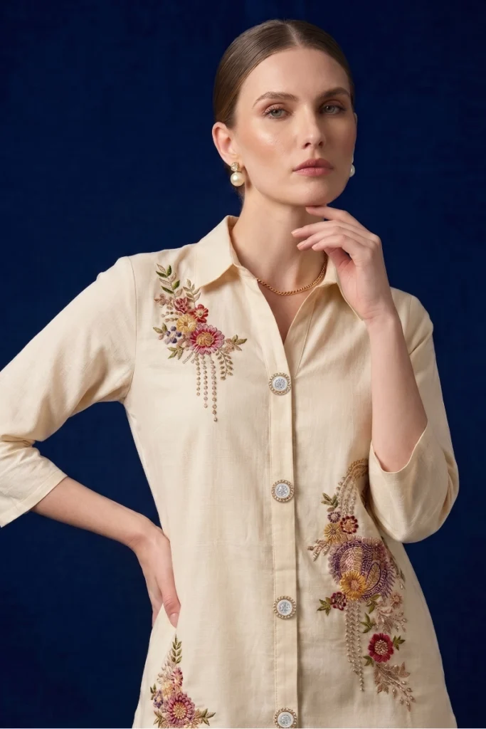 Charming White Crepe Embroidered Co-ord Set