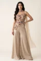 Beige Embellished Asymmetric Palazzo Set