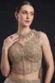 Beige Embellished Organza Lehenga Set