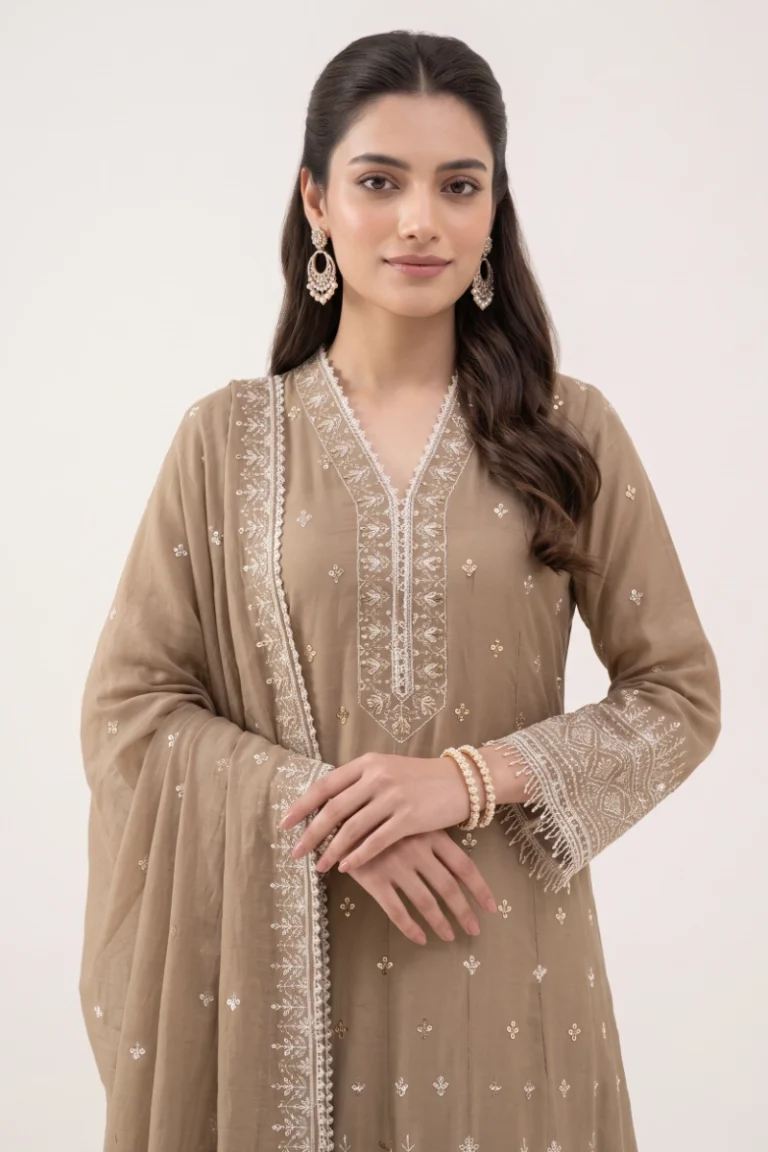 Beige Embroiderd Kurta Set for festive and Formal Office Wear