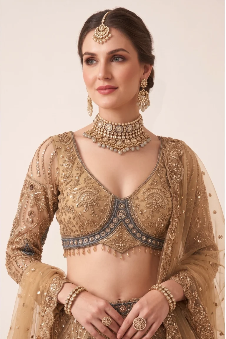 Beige Embroiderd Lehenga Set