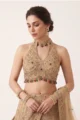 Beige Halter Neck Lehenga Set