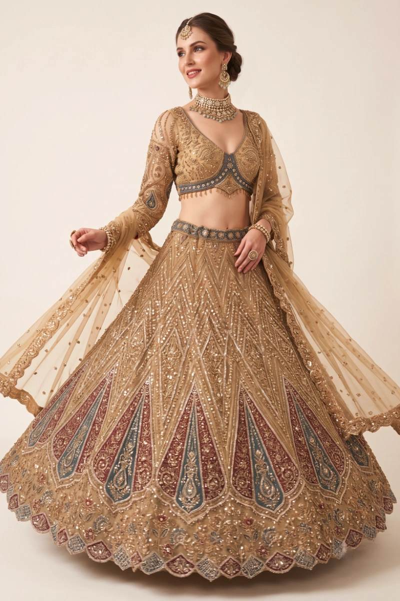 Beige Net Embroidered Lehenga Set Beige Net Embroidered Lehenga Set